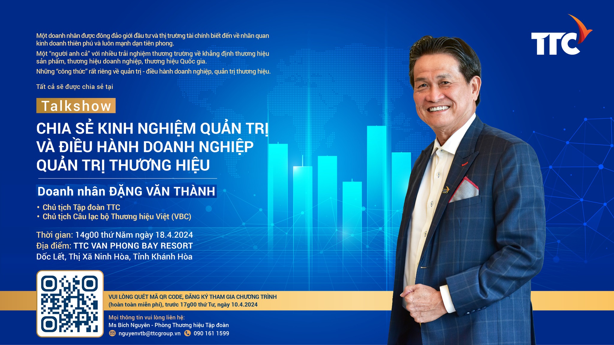 Talkshow "Chia sẻ Kinh nghiệm Quản trị và Điều hành Doanh nghiệp - Quản trị Thương hiệu" của Ông Chủ tịch Tập đoàn - ngày 18.4.2024, tại TTC Van Phong Bay Resort